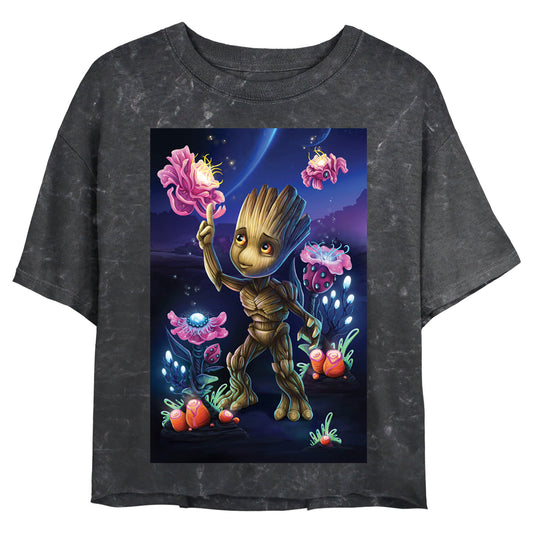 Junior's Marvel GROOT PLANTS Mineral Wash Crop Top